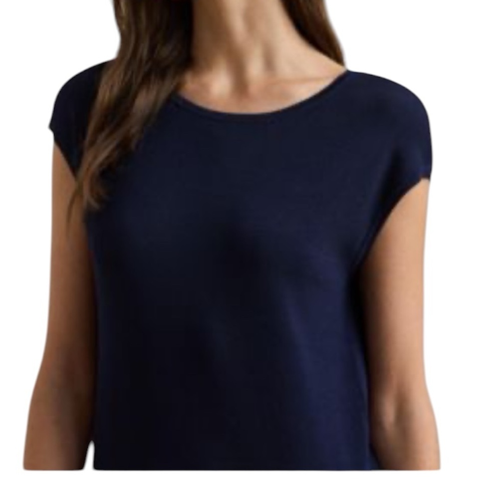 Talbots Navy blue cap sleeve blouse M